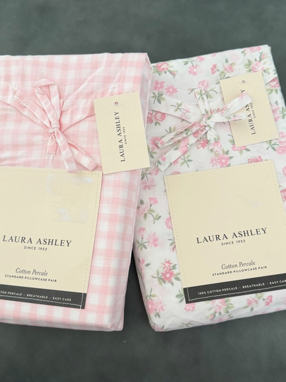 2 Pairs Laura Ashley Pink Ditsy Doodle Floral & Gingham Pillowcases ~ Cottage